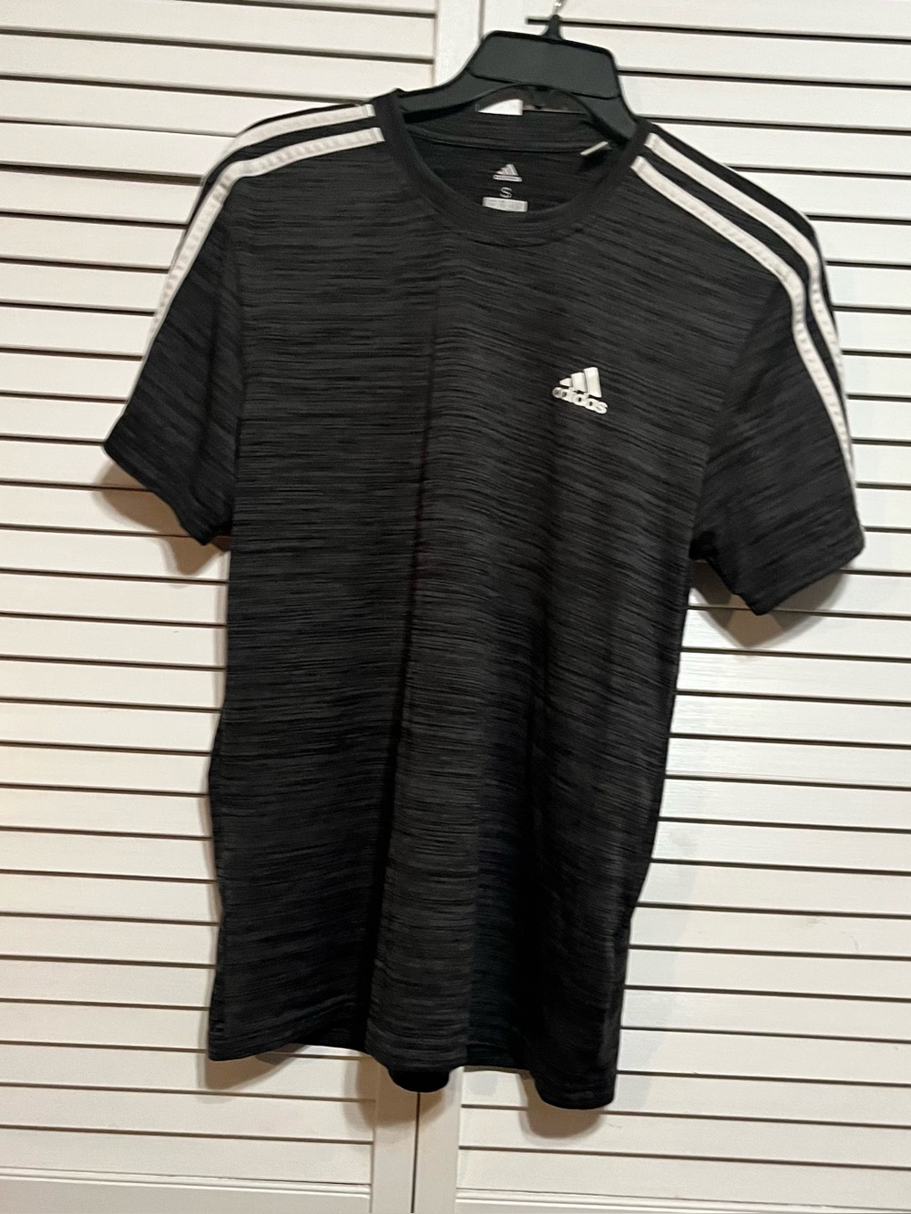 Adidas Men’s Climalite Shirt Dark Heather Gray with Sleeve Stripes